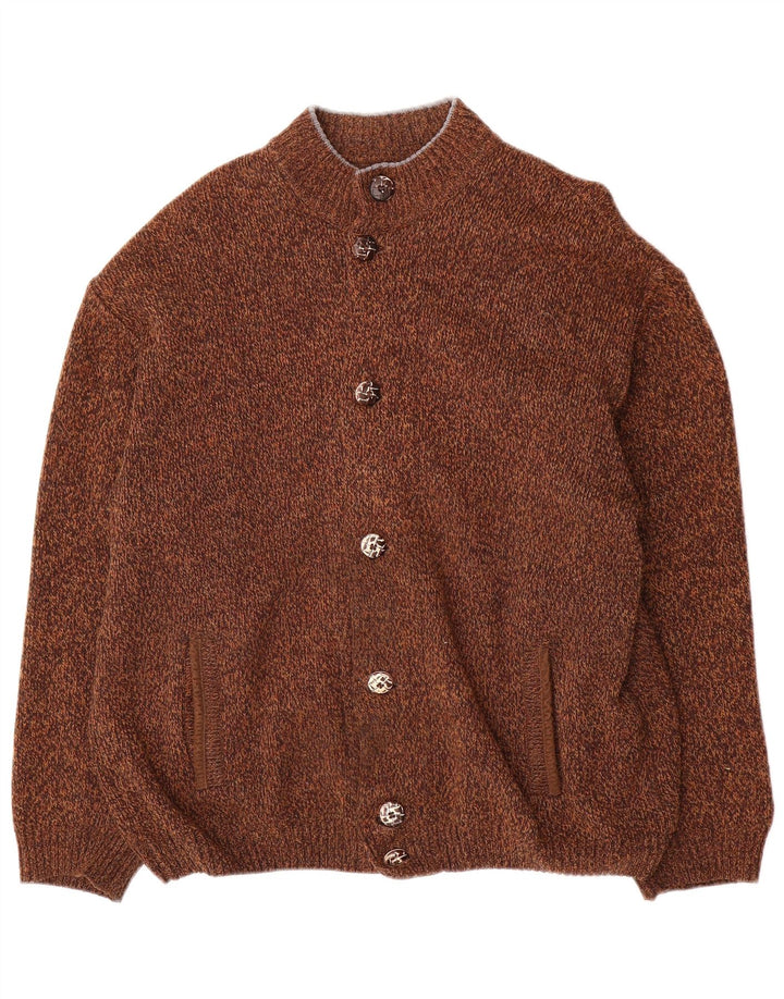 Maglione cardigan da uomo Bueckle grande lana screziata marrone