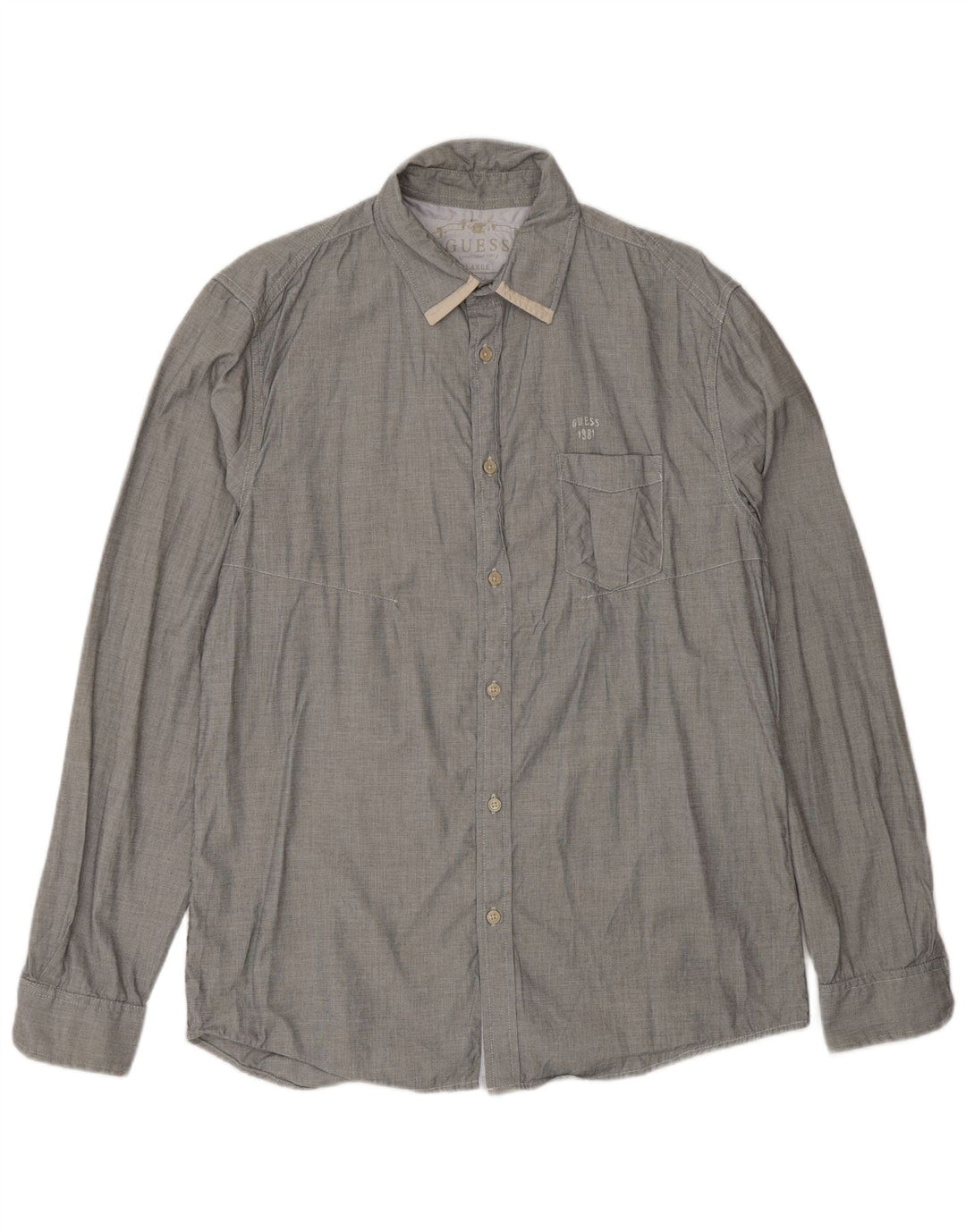 Camicia Guess da uomo vestibilità regolare UK 40 grande cotone a quadri grigi