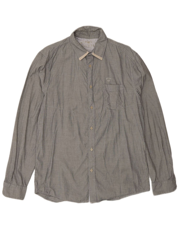 Camicia Guess da uomo vestibilità regolare UK 40 grande cotone a quadri grigi