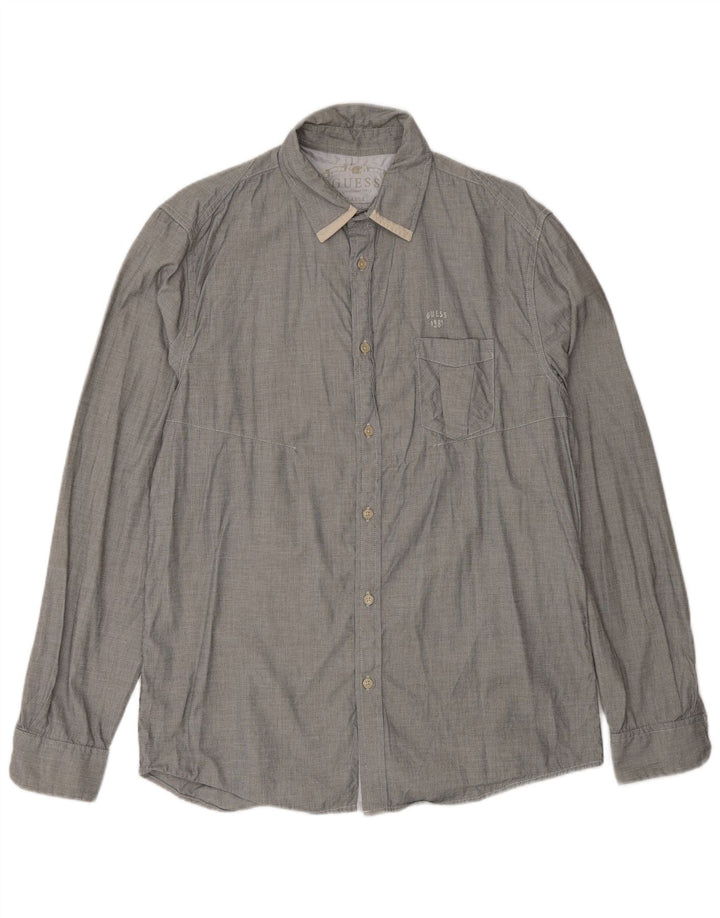 Camicia Guess da uomo vestibilità regolare UK 40 grande cotone a quadri grigi