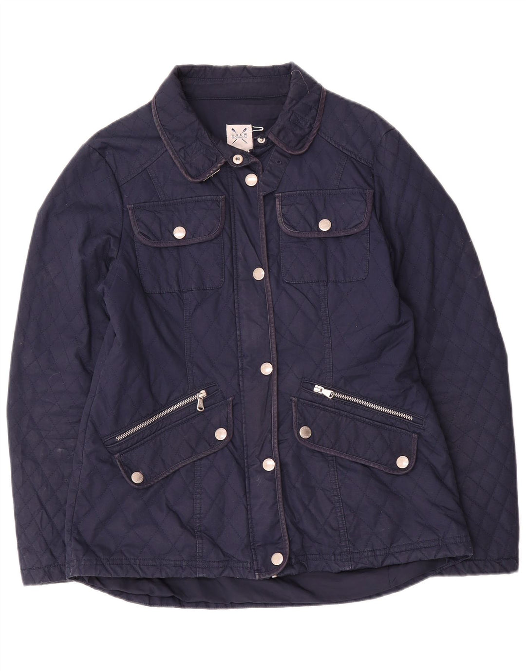 CREW CLOTHING Giacca trapuntata da donna UK 14 Cotone medio blu navy