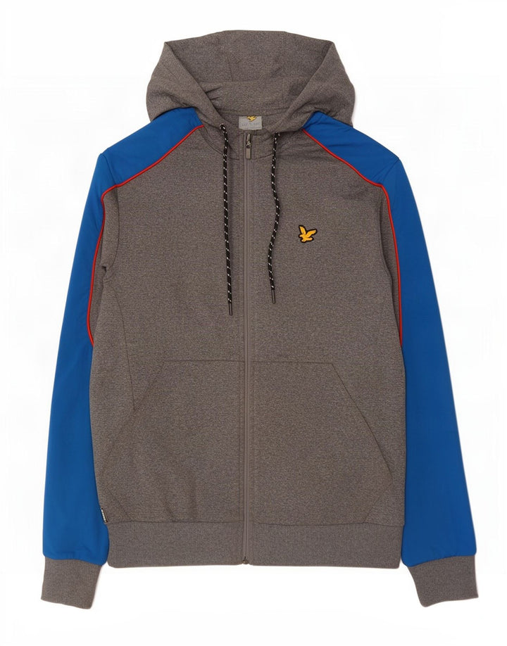 Lyle & Scott, maglione con cappuccio e zip da uomo, piccolo, in poliestere color block grigio