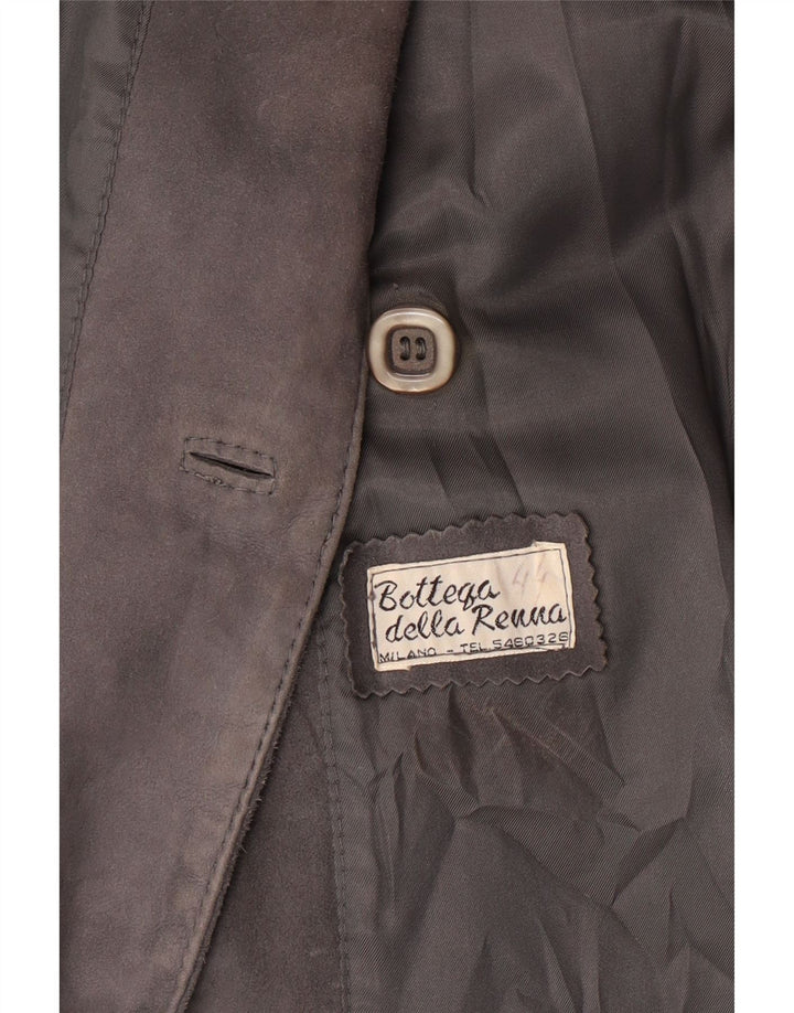 Giacca blazer doppiopetto in pelle scamosciata da donna VINTAGE UK 14 Grigio medio