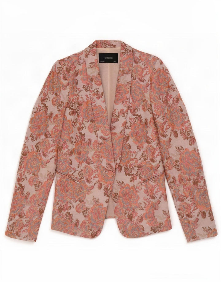 Giacca blazer da donna a 1 bottone Zara UK 12 Poliestere floreale rosa medio