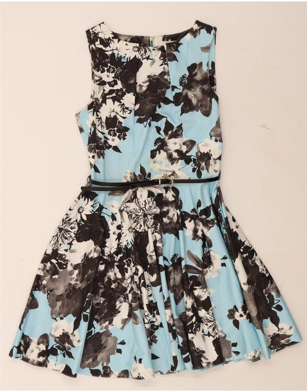 CLOSET Womens Sleeveless A-Line Dress UK 12 Medium Blue Floral Cotton