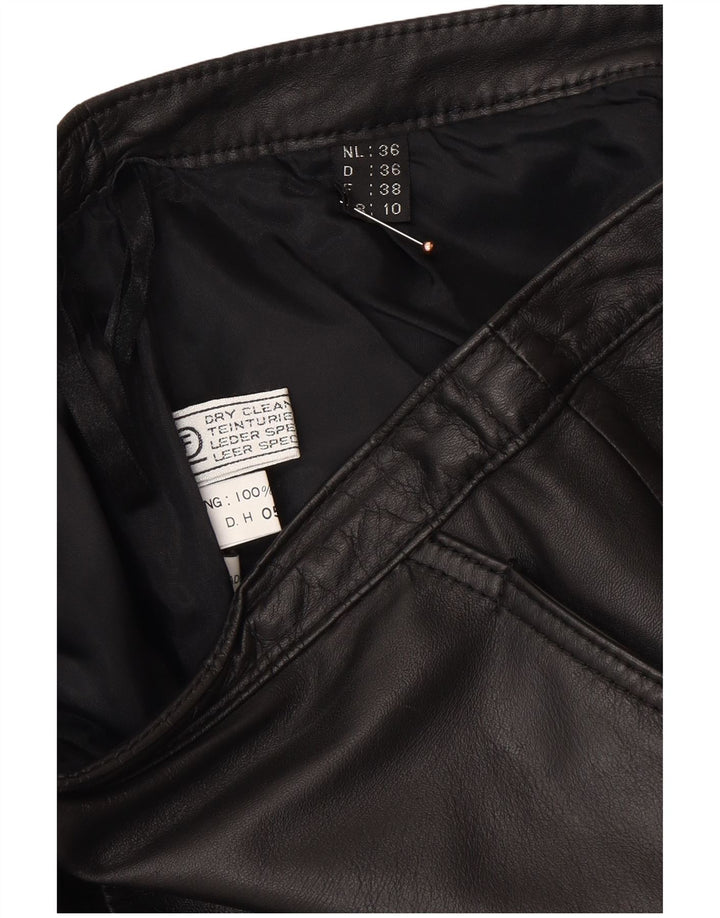 Gonna in pelle da donna VINTAGE UK 10 piccola W26 in pelle nera