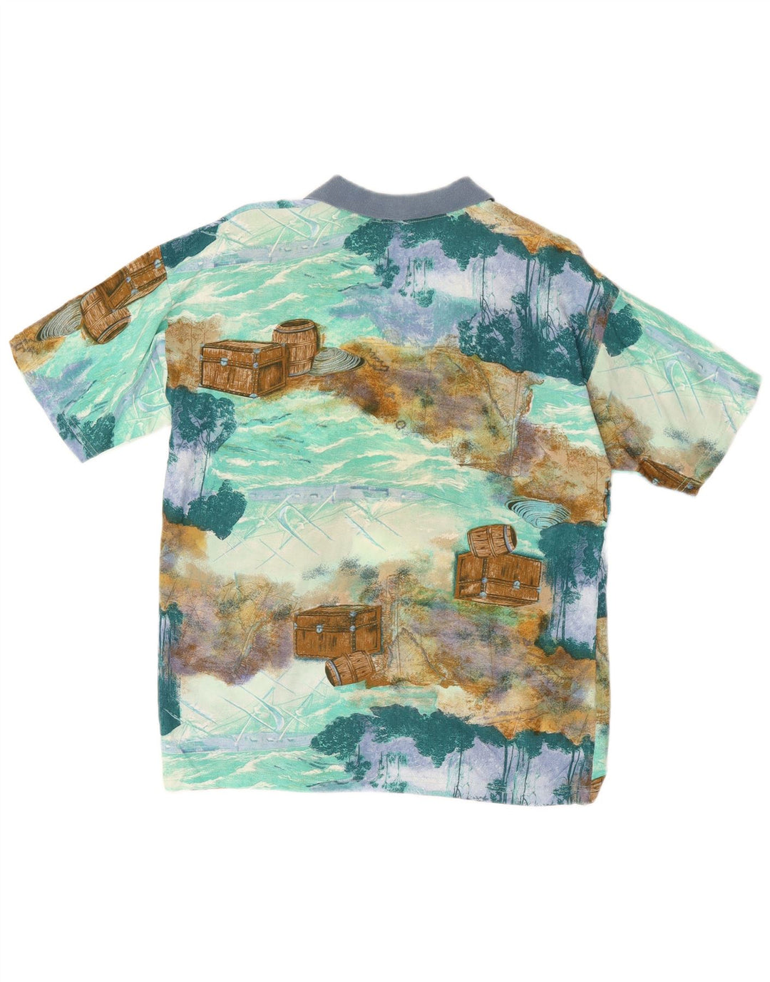 Polo vintage da uomo con motivo astratto blu medio