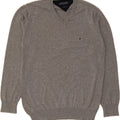 TOMMY HILFIGER Mens V-Neck Jumper Sweater Small Grey Cotton Vintage Tommy Hilfiger and Second-Hand Tommy Hilfiger from Messina Hembry 
