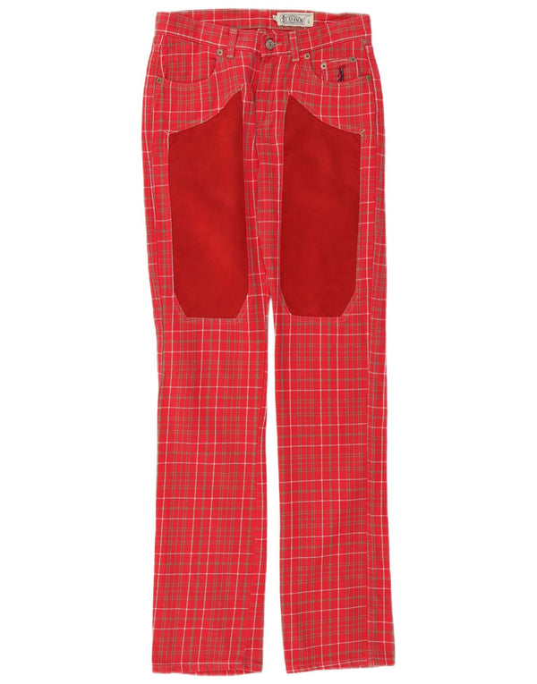 Pantaloni casual dritti da donna Jeckerson W27 L33 in cotone a quadri rossi