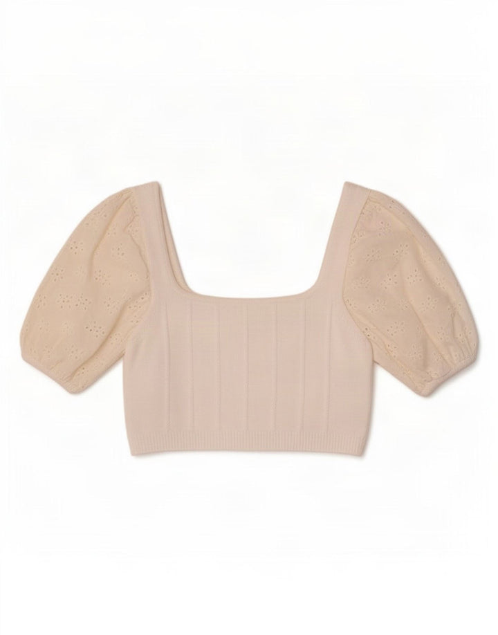 Top corto da donna Zara UK 12 cotone bianco sporco medio