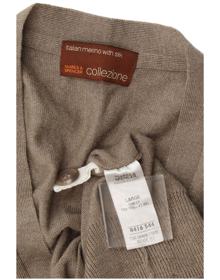 Maglione cardigan senza maniche da uomo Marks & Spencer grande lana beige