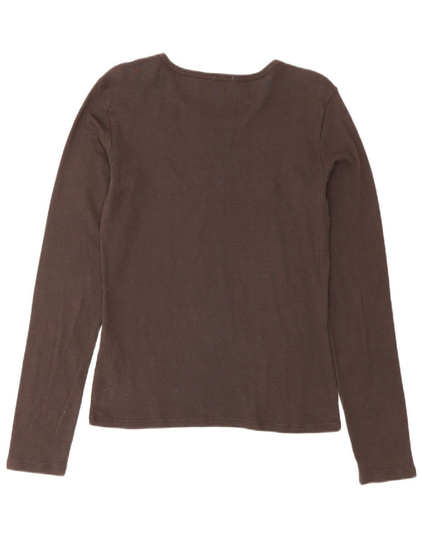 Top grafico da donna Benetton manica lunga UK 12 grande cotone marrone