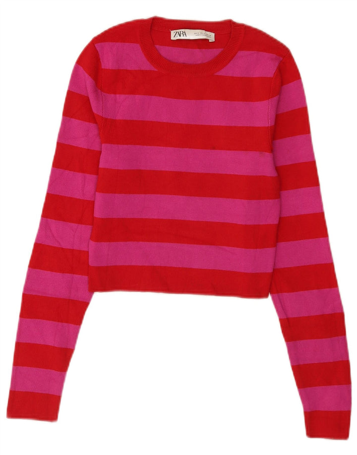 Top corto da donna Zara a maniche lunghe UK 12 Viscosa a righe rosse medie