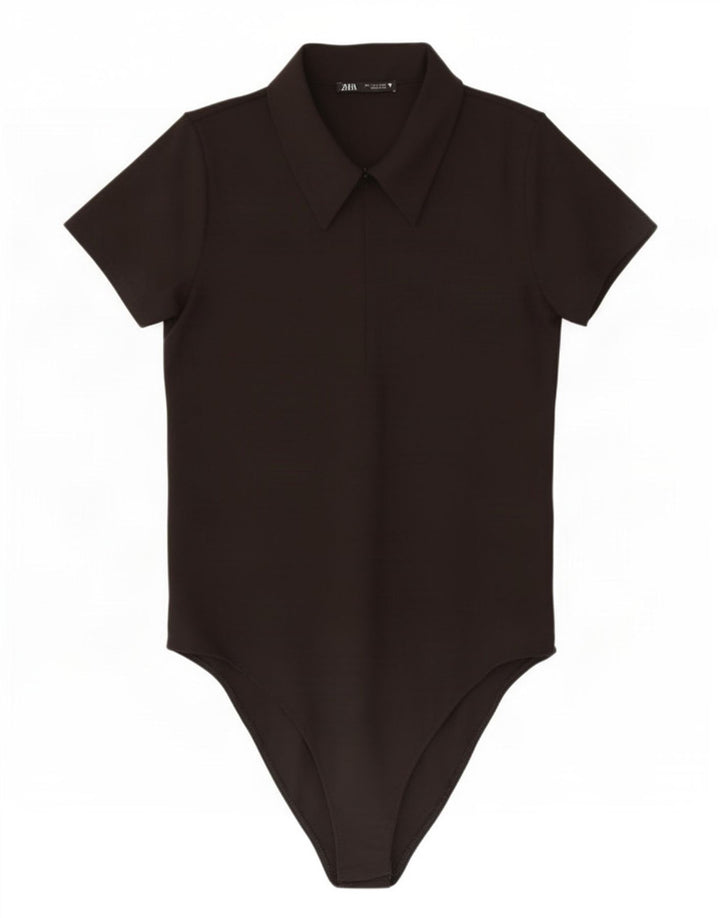 Body camicia da donna Zara UK 14 grande poliestere nero