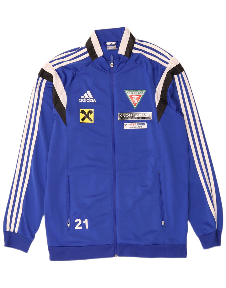 Giacca da uomo con grafica grafica Adidas, giacca in poliestere color block blu medio
