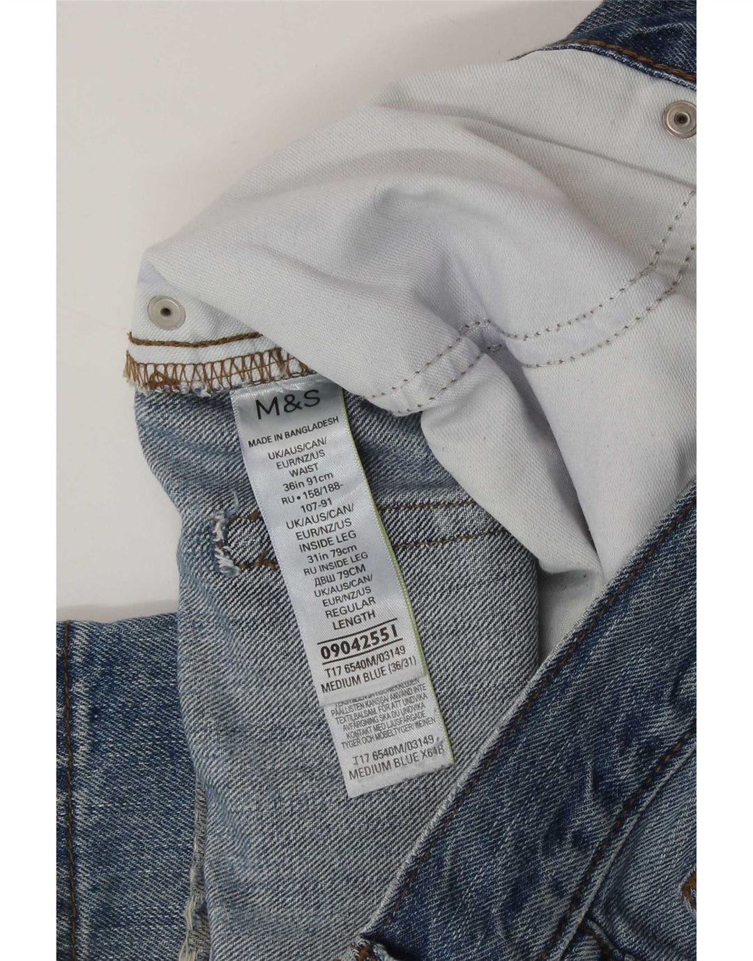 Jeans dritti regolari invecchiati Marks & Spencer da uomo W36 L31 cotone blu