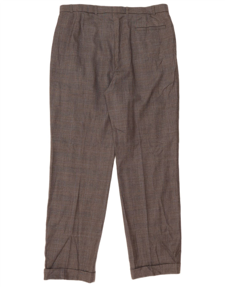 Pantaloni da abito con pegging da uomo Marks & Spencer W38 L33 lana vergine a quadri grigi