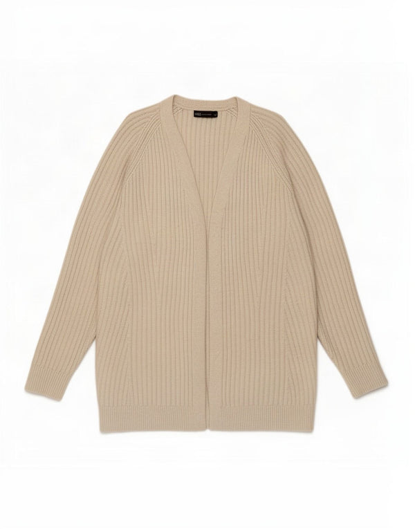 Maglione cardigan aperto lungo da donna Marks & Spencer UK 16 grande Beige