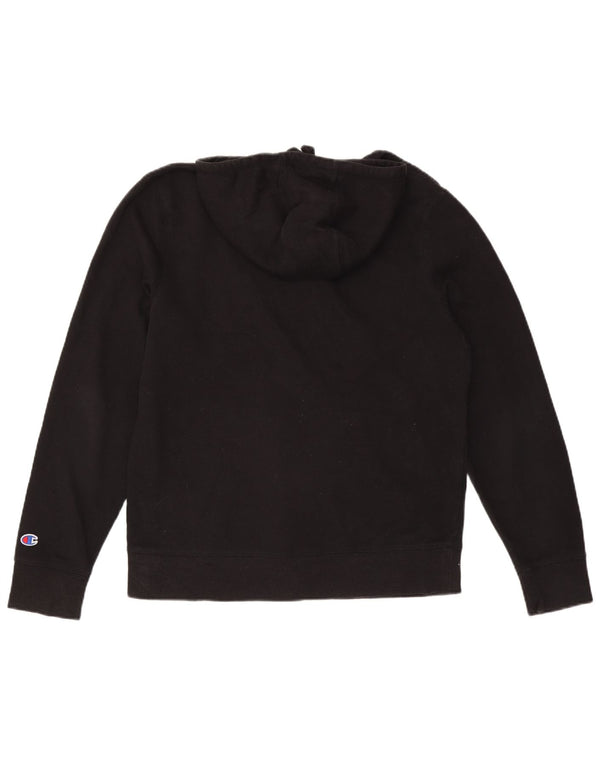Champion Mens Graphic Hoodie Jumper Large Black Cotton