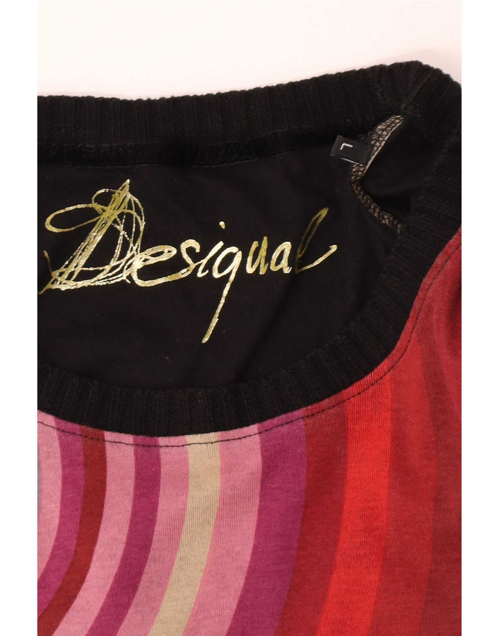 Desigual Womens Graphic Top manica lunga UK 14 Large Black Striped