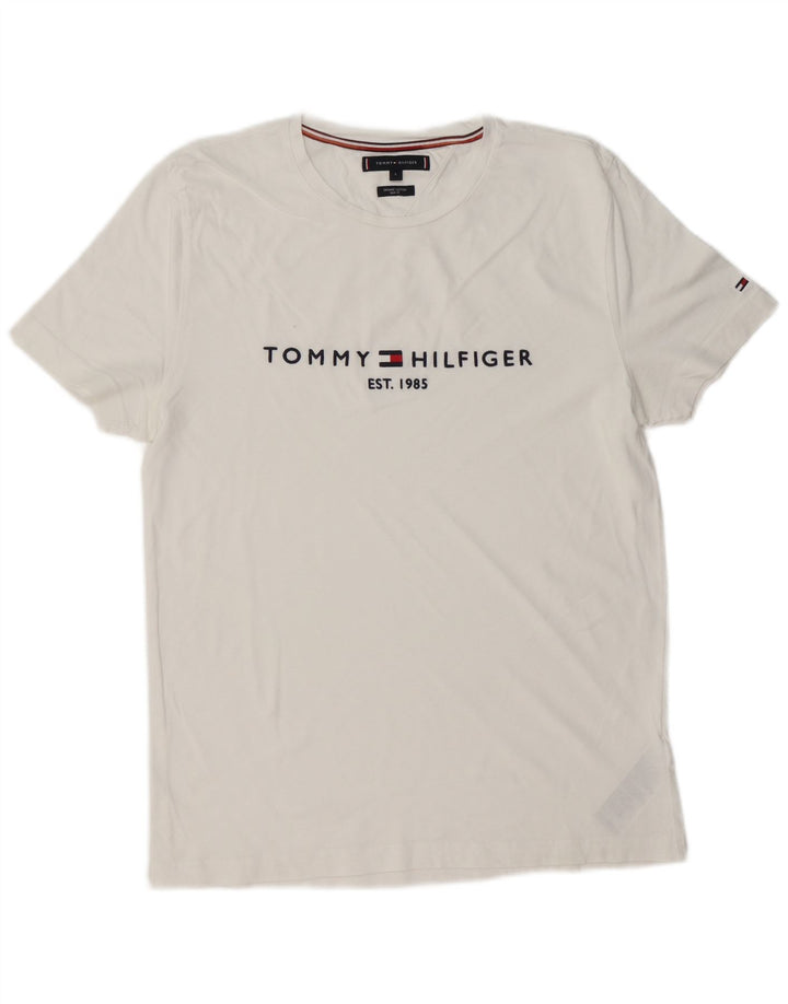 TOMMY HILFIGER T-shirt grafica da uomo slim fit Top grande in cotone bianco