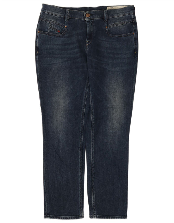 Jeans dritti slim regolari da donna Diesel con cintura e caviglia W27 L27 cotone blu