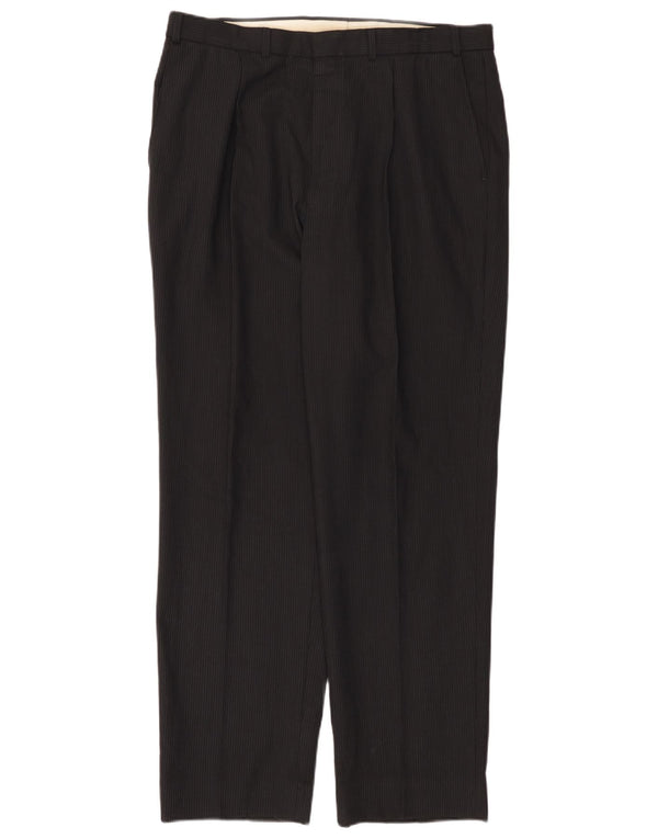 Pantaloni da abito con pegging da uomo Marks & Spencer W36 L33 poliestere gessato nero