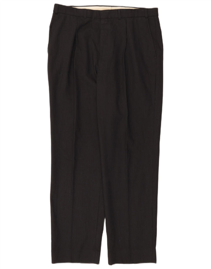 Pantaloni da abito con pegging da uomo Marks & Spencer W36 L33 poliestere gessato nero