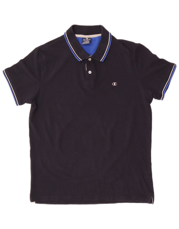 Polo da uomo Champion grande in cotone a righe blu navy