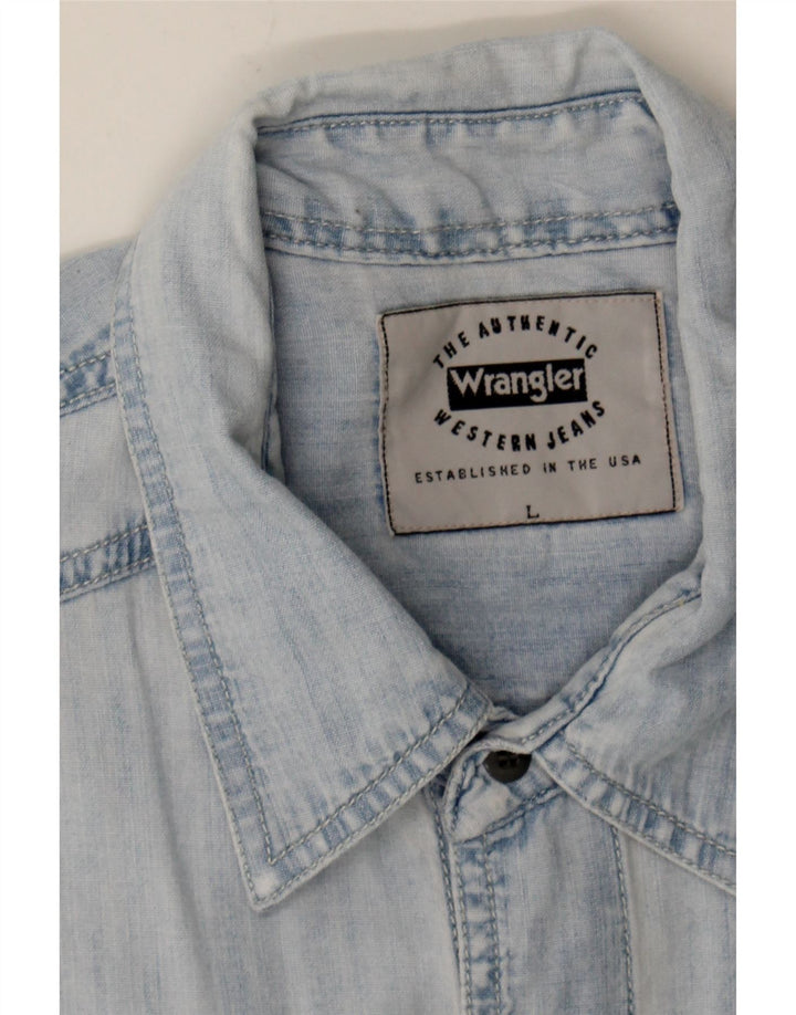 WRANGLER Mens Short Sleeve Denim Shirt Large Blue Cotton Vintage Wrangler and Second-Hand Wrangler from Messina Hembry 
