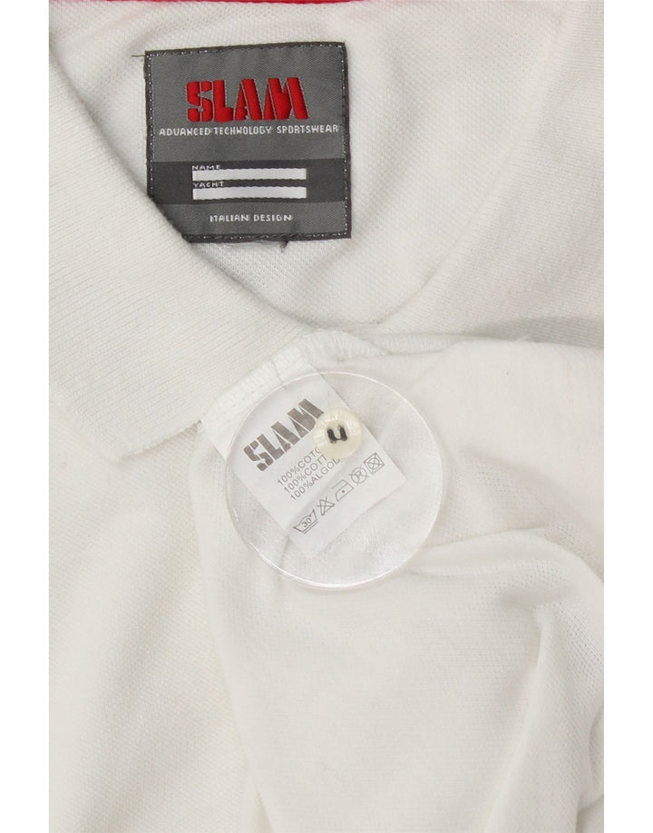 SLAM Mens Polo Shirt Medium White Colourblock Cotton