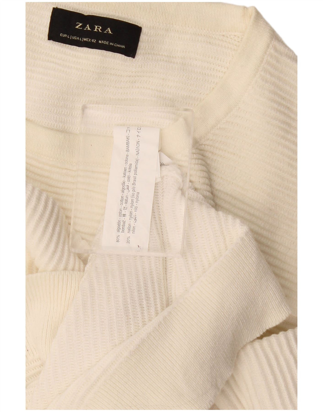 Maglione maglione girocollo da uomo Zara grande in cotone bianco sporco