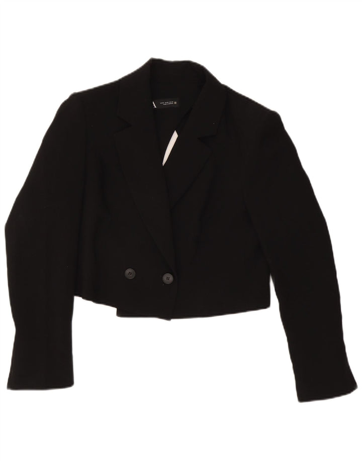 Giacca blazer doppiopetto corta da donna Zara UK 14 media acetato nero