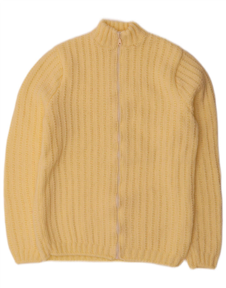 Maglione cardigan da donna vintage UK 12 giallo medio