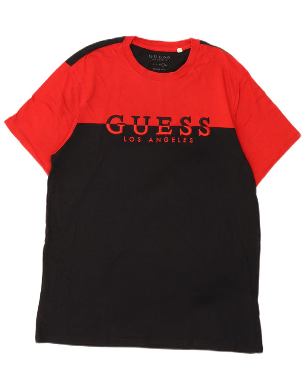 Guess T-shirt grafica da uomo Top Large in cotone color block nero