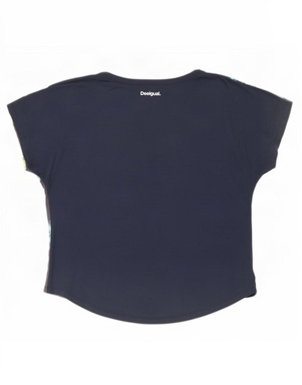 Desigual T-shirt grafica oversize da donna Top UK 14 Medium Navy Blue Floral