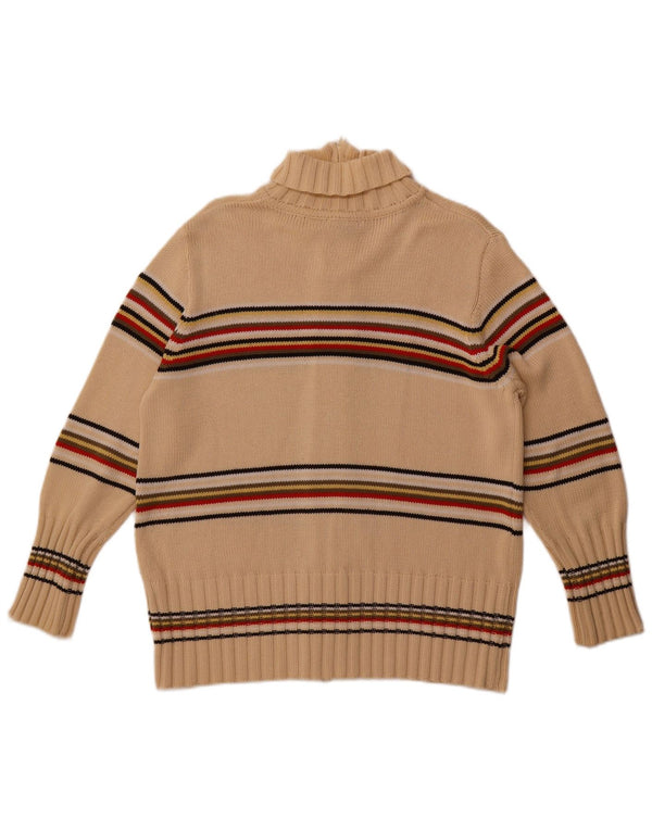 Maglione cardigan da donna vintage UK 18 XL cotone a righe beige