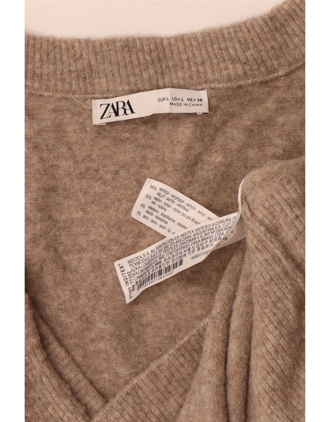 Maglione maglione oversize con scollo a V lungo e oversize da donna Zara UK 16 grande marrone