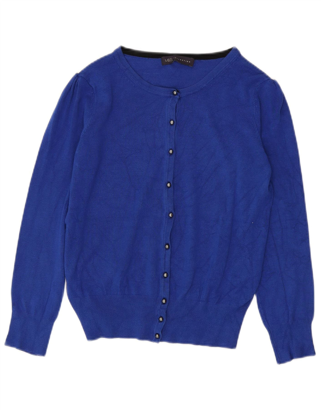 MARKS & SPENCER Maglione cardigan corto da donna UK 8 piccolo viscosa blu