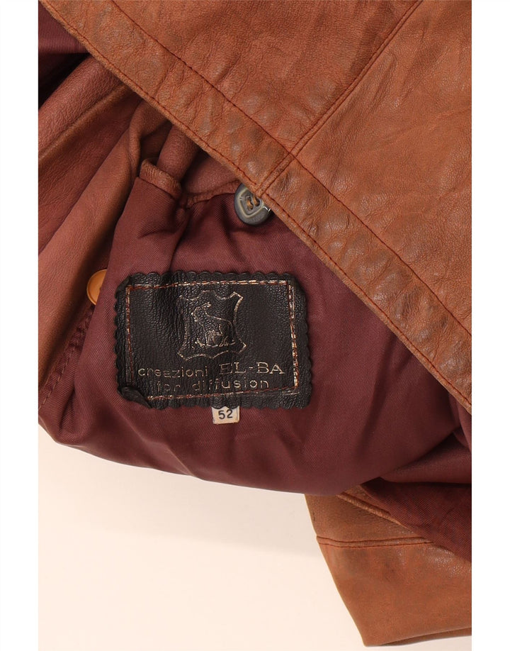 Giacca in pelle vintage da donna IT 52 2XL Marrone