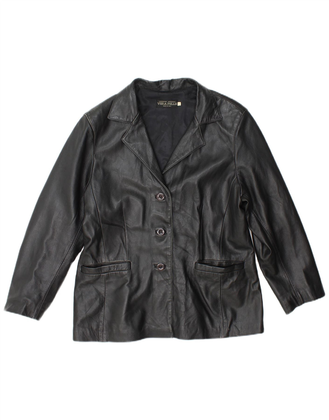 Giacca in pelle vintage da donna IT 50 XL in pelle nera