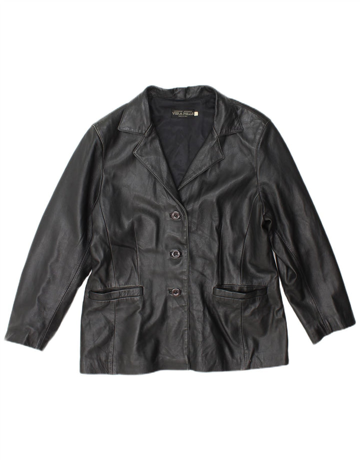 Giacca in pelle vintage da donna IT 50 XL in pelle nera