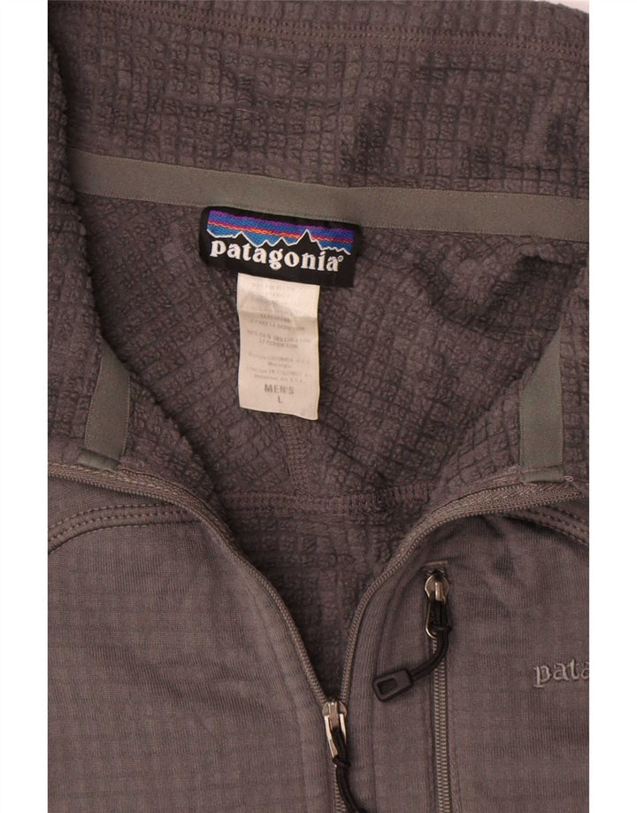 Patagonia Uomo Zip Neck Pullover Tuta Top Large Grigio Poliestere