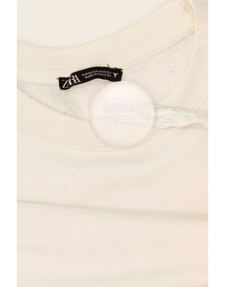 Felpa corta da donna Zara UK 14 poliestere bianco medio