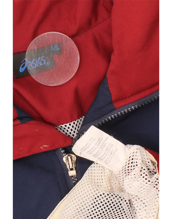 ASICS Mens Windbreaker Jacket UK 44 2XL Navy Blue Colourblock Polyester Vintage Asics and Second-Hand Asics from Messina Hembry 