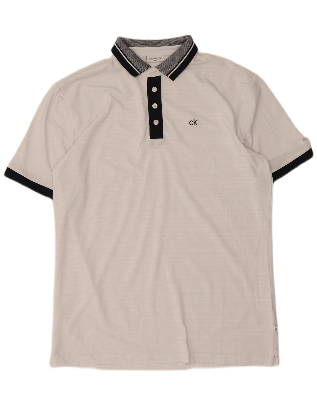 Polo da golf da uomo Calvin Klein in poliestere color block bianco medio