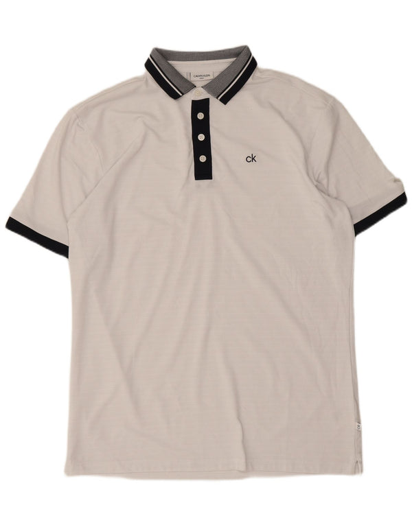 Polo da golf da uomo Calvin Klein in poliestere color block bianco medio
