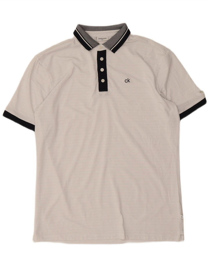 Polo da golf da uomo Calvin Klein in poliestere color block bianco medio