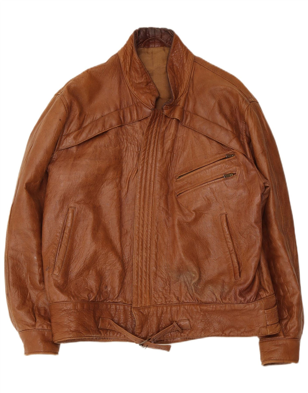 Giacca in pelle vintage da uomo EU 52 grande marrone