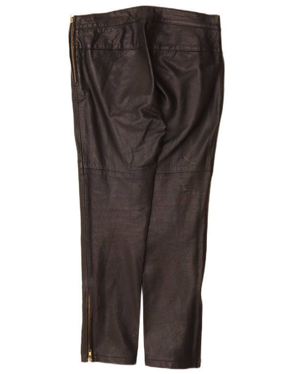 Pantaloni in pelle slim da donna vintage grandi W30 L28 in pelle nera